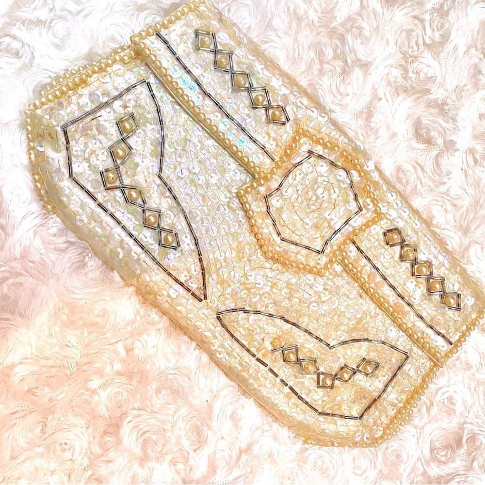 Vintage 1950s Mid-Century Modern Beaded Sequin Evening Clutch Envelope Purse